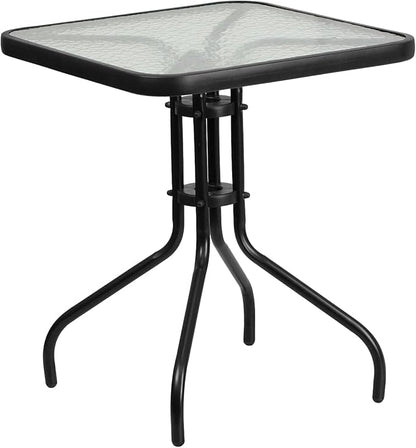 Flash Furniture Barker 23.5" Square Indoor/Outdoor Tempered Glass Patio Side Table, Outdoor Patio Table for Commercial or Residential Use, Clear/Black
