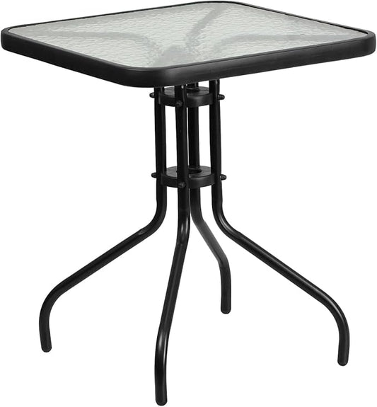 Flash Furniture Barker 23.5" Square Indoor/Outdoor Tempered Glass Patio Side Table, Outdoor Patio Table for Commercial or Residential Use, Clear/Black