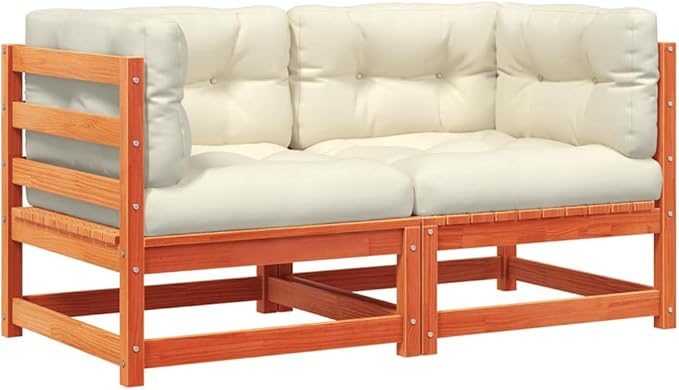 Outdoor Sectional Sofa Sets Brown Solid Pine Wood 27.6 x 27.6 x 26.4 in Rustic Patio Couch with Removable Cushions for Garden Balcony Patio Furniture