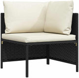 vidaXL Outdoor Sectional Corner Sofa with Cushions - Black Poly Rattan Corner Seat with Powder-Coated Steel Frame for - Photo 1