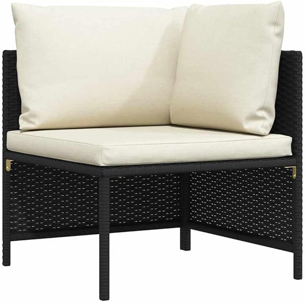 vidaXL Outdoor Sectional Corner Sofa with Cushions - Black Poly Rattan Corner Seat with Powder-Coated Steel Frame for - Photo 1