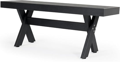44.5" HIPS Outdoor Bench, X-Shaped Modern Backless Garden Bench, All Weather Patio Bench with Wood Grain Texture, Easy Assembly for Garden, Porch, Backyard & Park-Wood-Grain Black