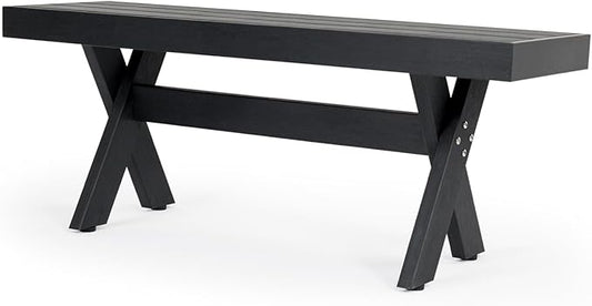 44.5" HIPS Outdoor Bench, X-Shaped Modern Backless Garden Bench, All Weather Patio Bench with Wood Grain Texture, Easy Assembly for Garden, Porch, Backyard & Park-Wood-Grain Black