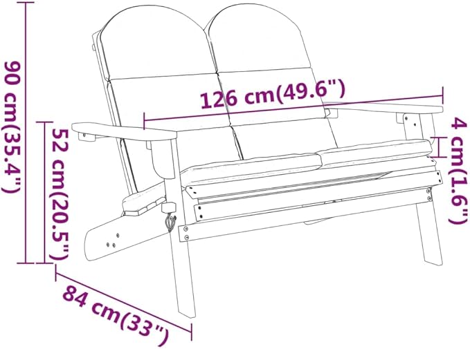Garden Bench Deck Bench Adirondack Patio Bench with Cushions 49.6" Solid Wood Acacia - Photo 2