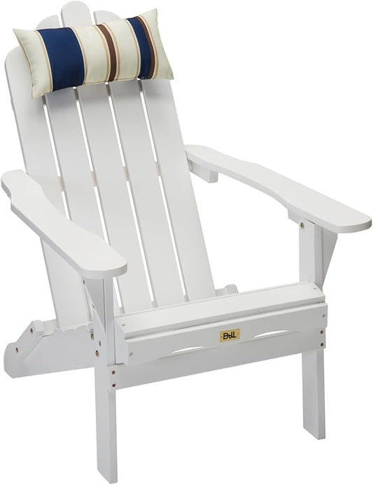White Adirondack Chair Outdoor Patio Folding Lounge Wood Outside Deck, Porch, Lawn, Pool, Yard, Garden, Fire Pit, Heavy Duty