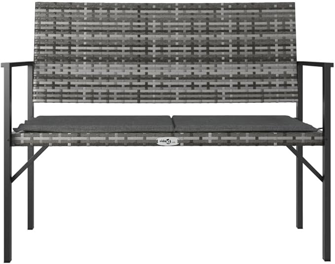 Garden Bench Grey PE Rattan 2-Seater Durable Garden Bench Seating Outdoor Seating for Lawn