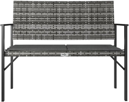 Garden Bench Grey PE Rattan 2-Seater Durable Garden Bench Seating Outdoor Seating for Lawn