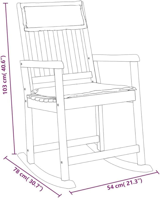 Solid Acacia Wood Rocking Chair with Soft Cushions, Indoor Outdoor Patio Rocker for Living Room, Garden, Porch, Ergonomic Comfort Cream White