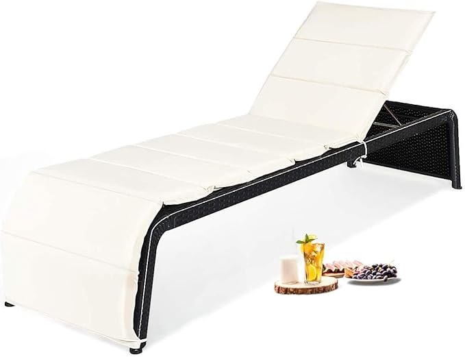 HAPPYGRILL Chaise Lounge Chair Adjustable 5-Positions Rattan Wicker Reclining Lounge with Cushion for Garden Patio - Photo 1