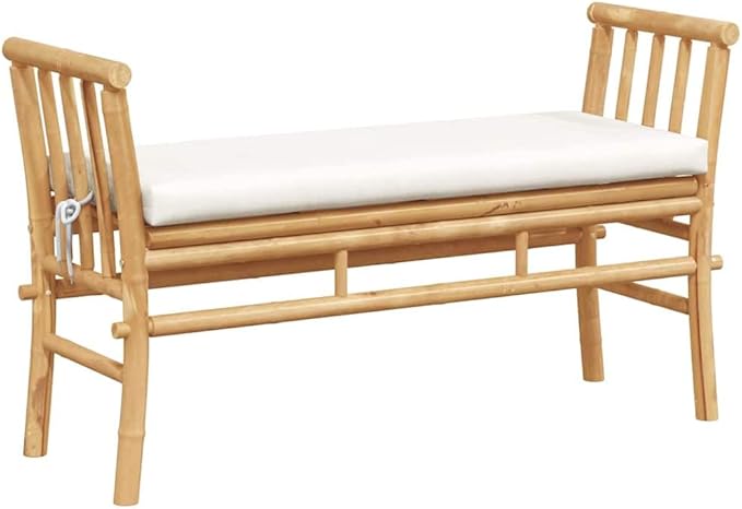 vidaXL Garden Bench with Cushion Brown 110 x 38 x 65cm Bamboo, Modern Outdoor Furniture, Rectangular Bench for Relaxing, Eco-Friendly Patio Seat, Durable for Your Garden!
