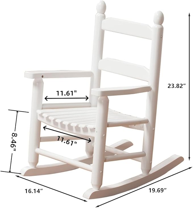 Child Rocking Chair Kids Wooden Rocker Small Baby Toddler Ages 3-6 White Comfy Furniture Outdoor Indoor Reading Room Bedroom Livingroom