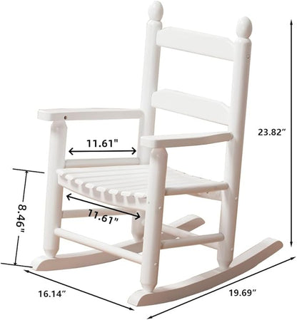 Child Rocking Chair Kids Wooden Rocker Small Baby Toddler Ages 3-6 White Comfy Furniture Outdoor Indoor Reading Room Bedroom Livingroom