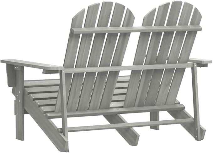 2-Seat Fir Wood Adirondack Chair Matte Grey 33.7 x 47 x 35.2 in Rustic Garden Seat for Patio, Balcony, Porch and Backyard Outdoor Use