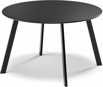 LAUSAINT HOME Patio Round Coffee Table, 27.6” Weather Resistant Outdoor Metal Patio Side End Table with Square Feet for Outside Deck, Porch, Garden, Black