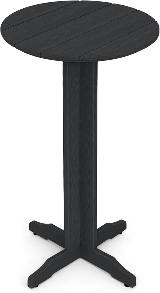 Outdoor Round Bar Table,43 Inch All-Weather HDPE Bar Height Pub Table with Adjustable Feet, Heavy Duty High Top Bistro Table for Garden, Deck, Poolside,Backyard(Black)