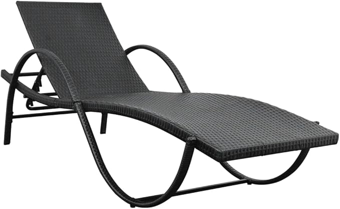 Sun Lounger Outdoor Chaise,Outdoor Lounge Chairs Set of 2,Chaise Lounge,Lounge Chairs for Outside,Pool Lounge Chairs,Outdoor Chaise Lounge,with Cushion & Table Poly Rattan Black