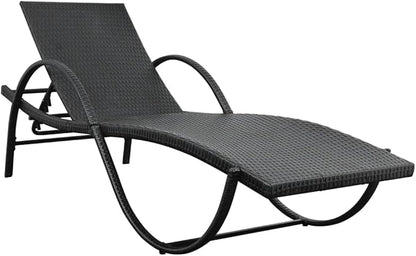 Sun Lounger Outdoor Chaise,Outdoor Lounge Chairs Set of 2,Chaise Lounge,Lounge Chairs for Outside,Pool Lounge Chairs,Outdoor Chaise Lounge,with Cushion & Table Poly Rattan Black