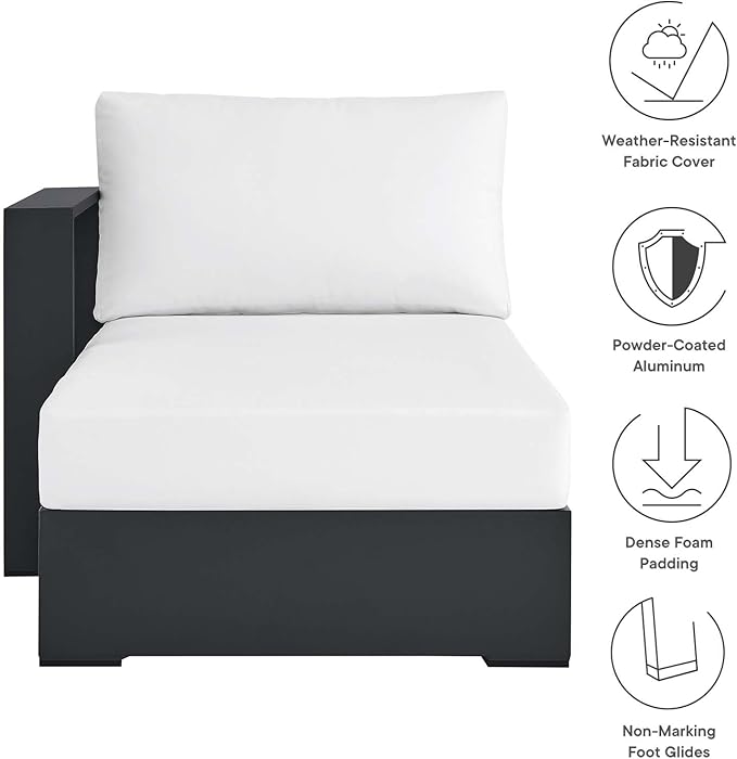 Modway Tahoe Aluminum Outdoor Chaise Lounge in Gray White with Weather-Resistant Cushions, Modular Left-Facing Patio Lounger for Pool Furniture or Sectional Sofa Set