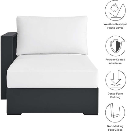 Modway Tahoe Aluminum Outdoor Chaise Lounge in Gray White with Weather-Resistant Cushions, Modular Left-Facing Patio Lounger for Pool Furniture or Sectional Sofa Set