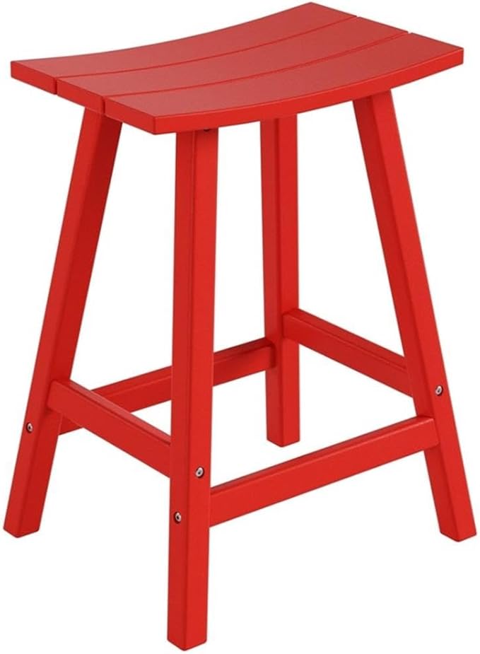Costaelm 24" Height Outdoor Bar Stools, All-Weather Bar Stools, Adirondack Poly Patio Bar Stool for Patio, Deck, Kitchen Counter and Garden, Red