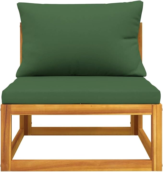 Garden Sofa Set, Natural Acacia Wood, Green Cushions, Modular Outdoor Seating for Patio Balcony Backyard