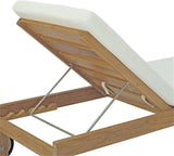 Pemberly Row Solid Teak Wood Outdoor Patio Chaise Lounge, Natural/White Finish, Adjustable Height - Photo 6
