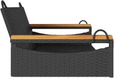 Outdoor Black 2-Seater Rattan Swing Bench 42.9"x24.4"x15.7" Powder-Coated Steel Frame Solid Acacia Accents for Garden - Photo 5