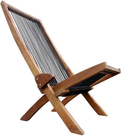 Knocbel Outdoor Folding Chair, Low Profile Patio Lounge Chair with Ergonomic Seat and Tall Slanted Back for Porch Deck Lawn Garden, 250lbs Weight Capacity (Brown and Black)