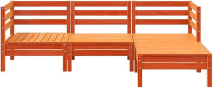 3-Seater Patio Sofa with Footstool Wax Brown Solid Pine Wood Outdoor Furniture Set for Garden Balcony Porch Modular Design Water-Resistant Slatted Seating