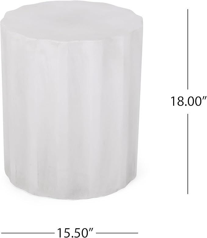 Concrete Side Table Outdoor Faux Stone End Table, Round Outdoor Accent Tables Patio Garden Stool Plant Stand for Porch, Backyard Patio Antique White-Stripe