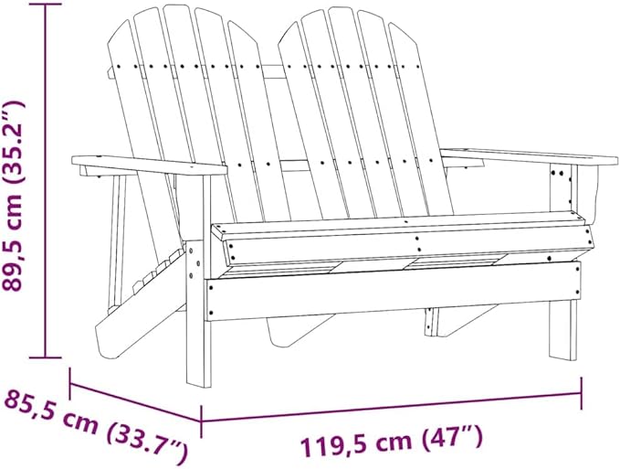White Solid Fir Wood 2-Seater Durable Garden Adirondack Chair for Outdoor Patio Balcony Relaxation Ergonomic Design - Photo 2