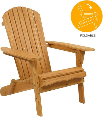 Folding Adirondack Chairs Wood Lawn Chair Wooden Lounger 350 LBs Support Seating Natural Finished Weather Resistant Indoor Outdoor Furniture