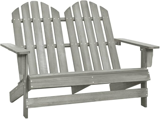 Solid Fir Wood Adirondack Chair Grey 2-Seater Outdoor Garden Seating Durable Rustic Design for Patio Balcony Lawn