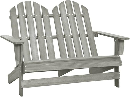Solid Fir Wood Adirondack Chair Grey 2-Seater Outdoor Garden Seating Durable Rustic Design for Patio Balcony Lawn