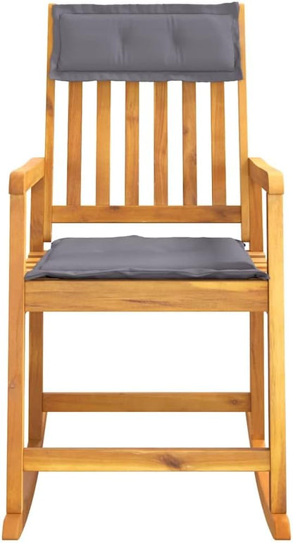 Dark Grey Rocking Chair with Natural Solid Acacia Wood Frame and Polyester Foam Cushions, 1 Piece Modern Patio Seating for Indoor Outdoor Relaxation, Durable Comfortable