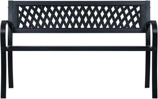 Patio Bench Black 47.2" Steel Porch Bench Outdoor Bench Deck Bench Garden Bench for patios, Gardens, Decks
