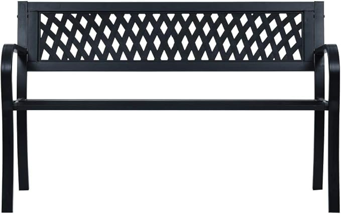Patio Bench Black 47.2" Steel Outdoor Benches Garden Benches Patio Benches Bench with Backrest Metal Outdoor Furniture Metal Patio Furniture