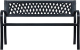 Patio Bench Black 47.2" Steel Outdoor Benches Garden Benches Patio Benches Bench with Backrest Metal Outdoor Furniture - Photo 3