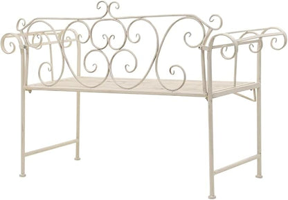 Love Seat Bench White Cast Iron Antique Designed Outdoor Patio Porch Home Garden Parks Backyard Pool,Garden Bench 52" Metal Antique White-Fast delivy