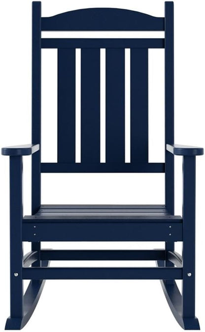 Costaelm Oversized Outdoor Rocking Chair, High Back Porch Rocker Chair, HDPE All Weather Resistant Outdoor Seating Furniture Wide Rocker Chair for Patio, Lawn, Garden, Navy Blue