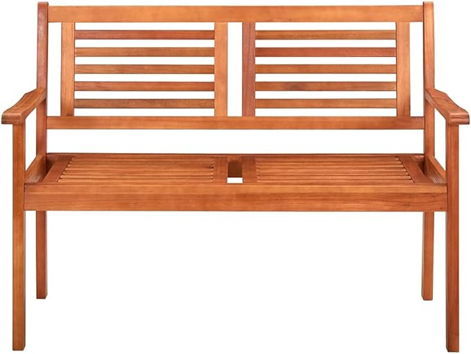 Solid Eucalyptus Wood Garden Bench 2 Seater Outdoor Bench Brown Oiled Finish for Patio Terrace Balcony Relaxation with 242.5 lbs Capacity