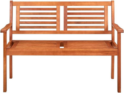 Brown Solid Eucalyptus Wood 2-Seater Ergonomic Garden Bench for Outdoor Relaxation, Comfortable Seating with Oiled Finish and Durable Construction for Patio Terrace Balcony