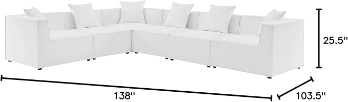 Modway EEI-4385-WHI Saybrook Patio Upholstered 6-Piece Sectional Sofa in White - Photo 2