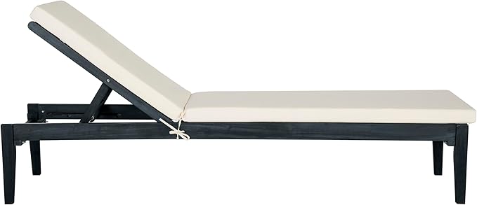 SAFAVIEH Outdoor Collection Montclair Dark Slate Grey Solid Wood/Beige Cushion Adjustable Chaise Lounge Chair (PAT6731K)