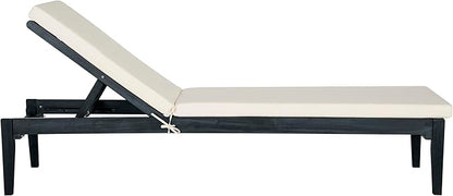 SAFAVIEH Outdoor Collection Montclair Dark Slate Grey Solid Wood/Beige Cushion Adjustable Chaise Lounge Chair (PAT6731K)