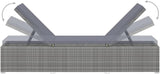 Poly Rattan Sun Lounger with Adjustable Backrest, Gray Outdoor Chaise Lounge Chair - Photo 6