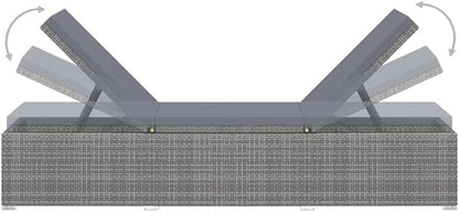 Gray Poly Rattan Sun Lounger with Cushion and Tea Table, Adjustable Reclining Outdoor Chaise Lounge for Patio Poolside Balcony, Durable Weatherproof PE Wicker and Steel