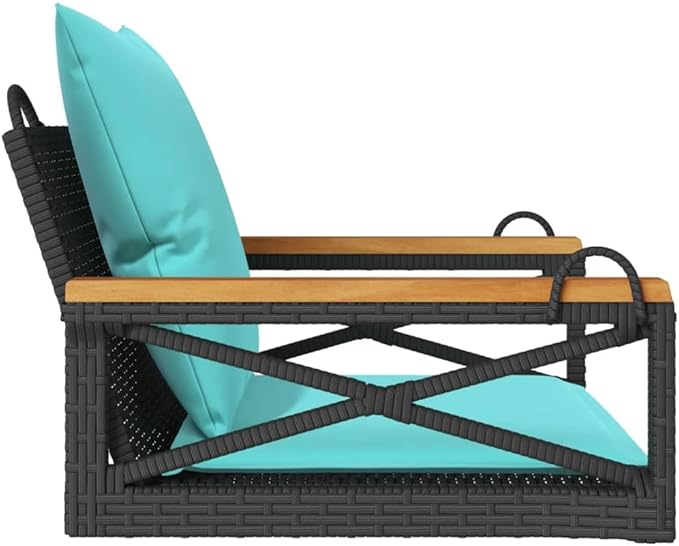Garden Bench Deck Bench Swing Bench with Cushions Black 24.8"x24.4"x15.7" Poly Rattan - Photo 5