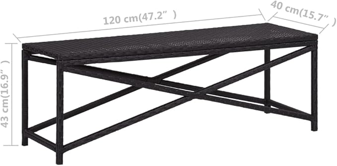 Outdoor Garden Bench 47.2 in, Poly Rattan Seating for 2, Modern Patio Furniture with Powder-Coated Steel Frame, Weather-Resistant Backyard Seat