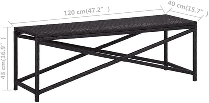 Outdoor Garden Bench 47.2 in, Poly Rattan Seating for 2, Modern Patio Furniture with Powder-Coated Steel Frame, Weather-Resistant Backyard Seat